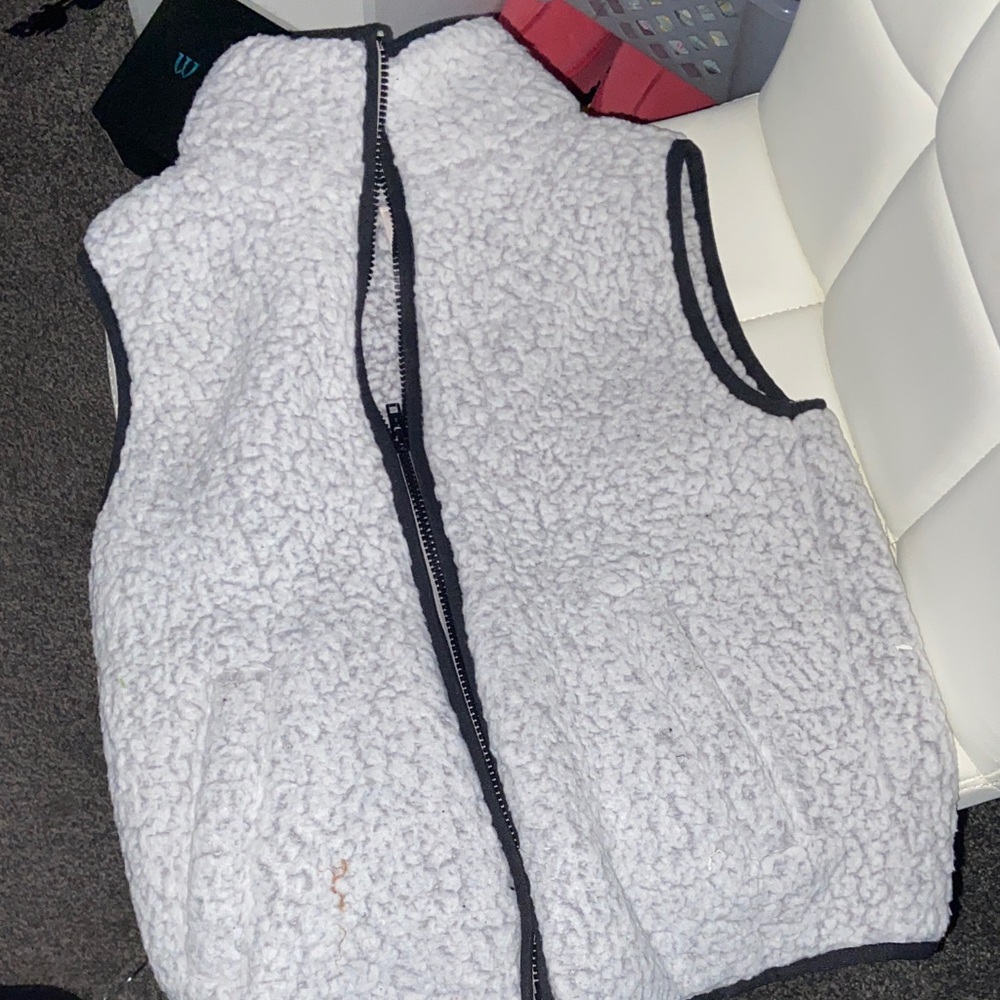 SO Kids White Sherpa Vest with Black Trim